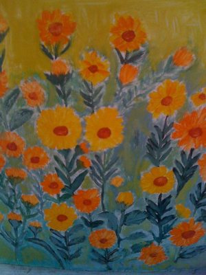 tablou cu galbenele in gradina