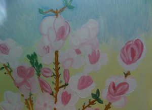 tablou cu magnolie roz 2013 detaliu