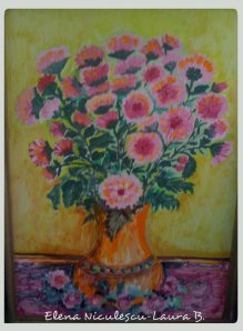tablou crizanteme roz 12